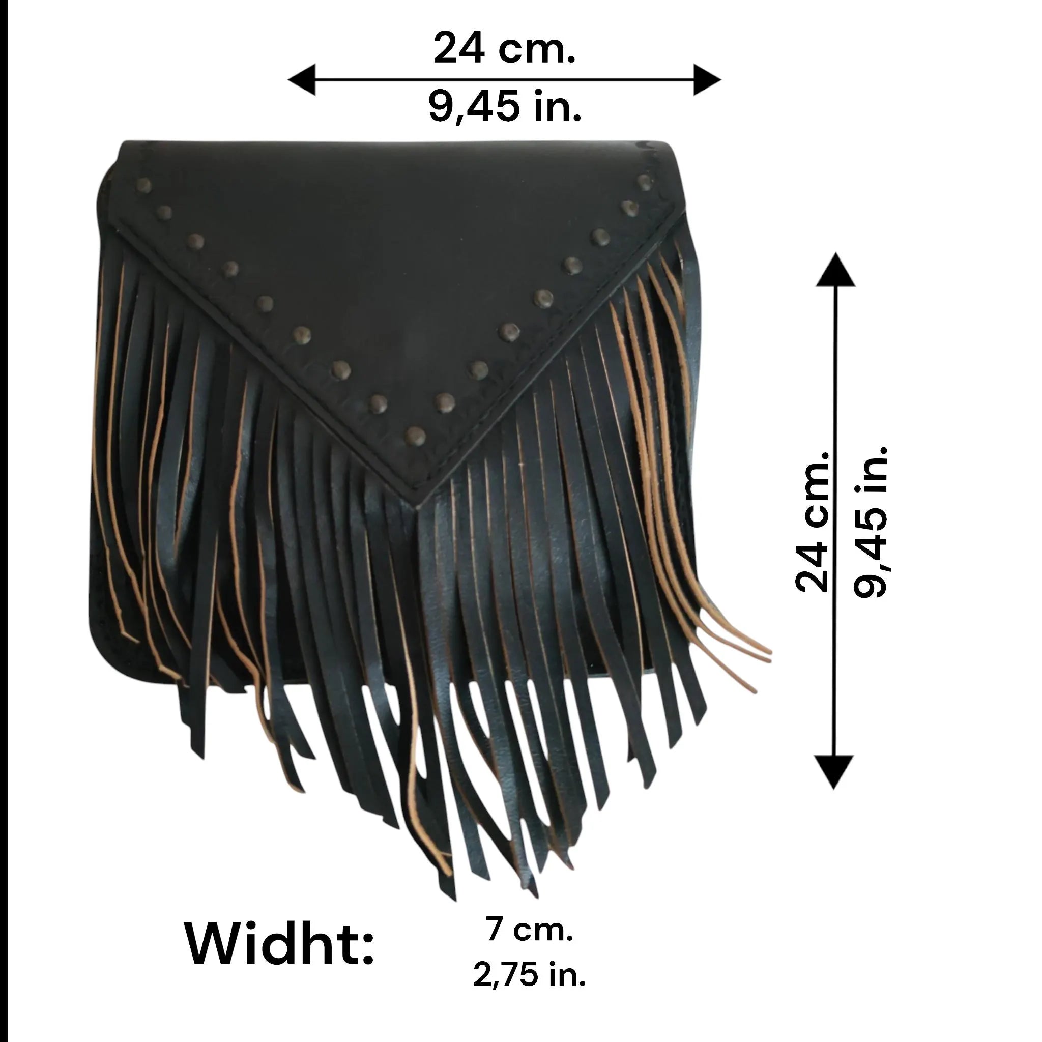 Hand Fringed Leather Crossbody Bag | Studded Boho Western Tassel Satchel