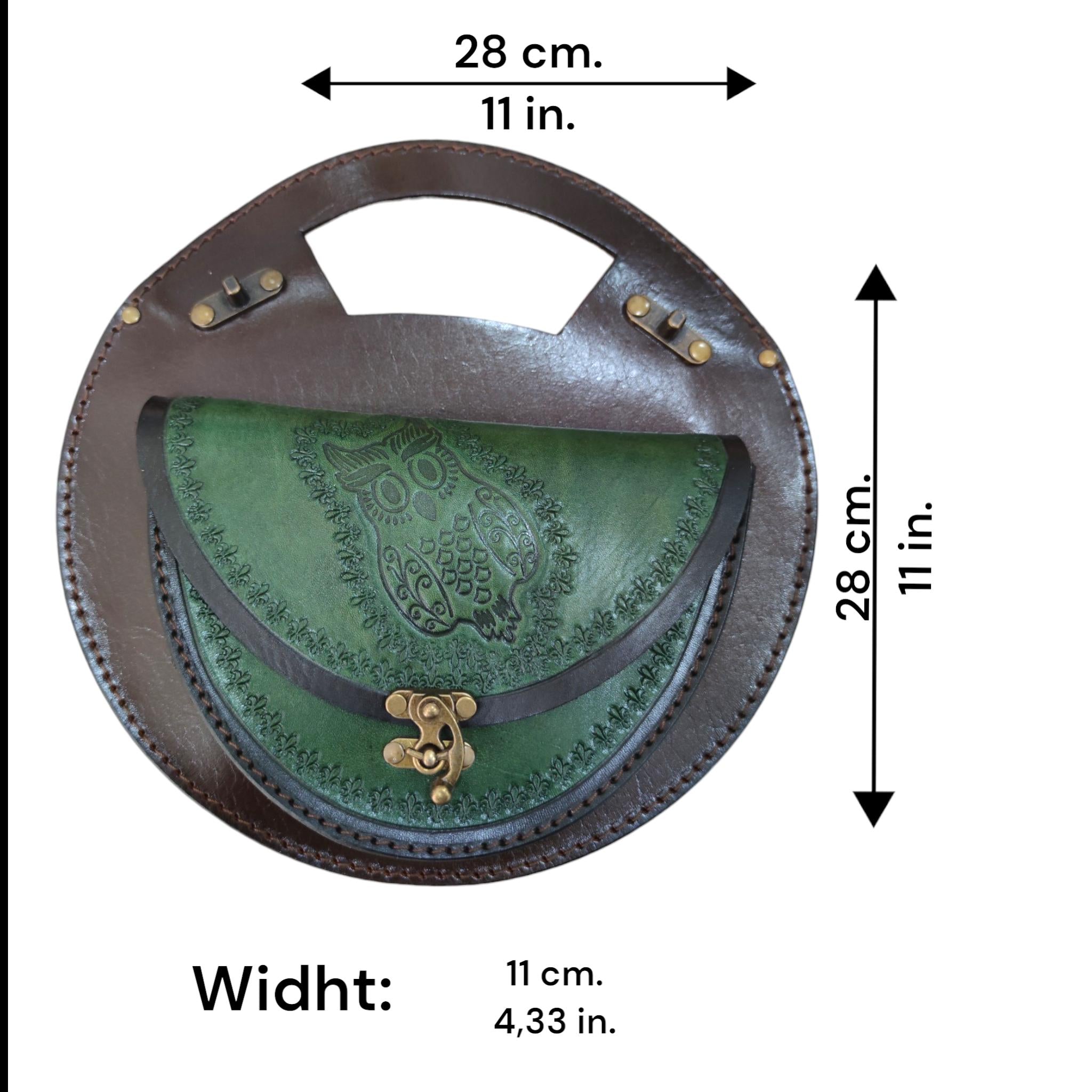 Owl Leather Crossbody Bag | Pyrography Bird Motif | Forest Green Tooled Messenger | Dark Academia Handmade | Veg-Tan Full Grain