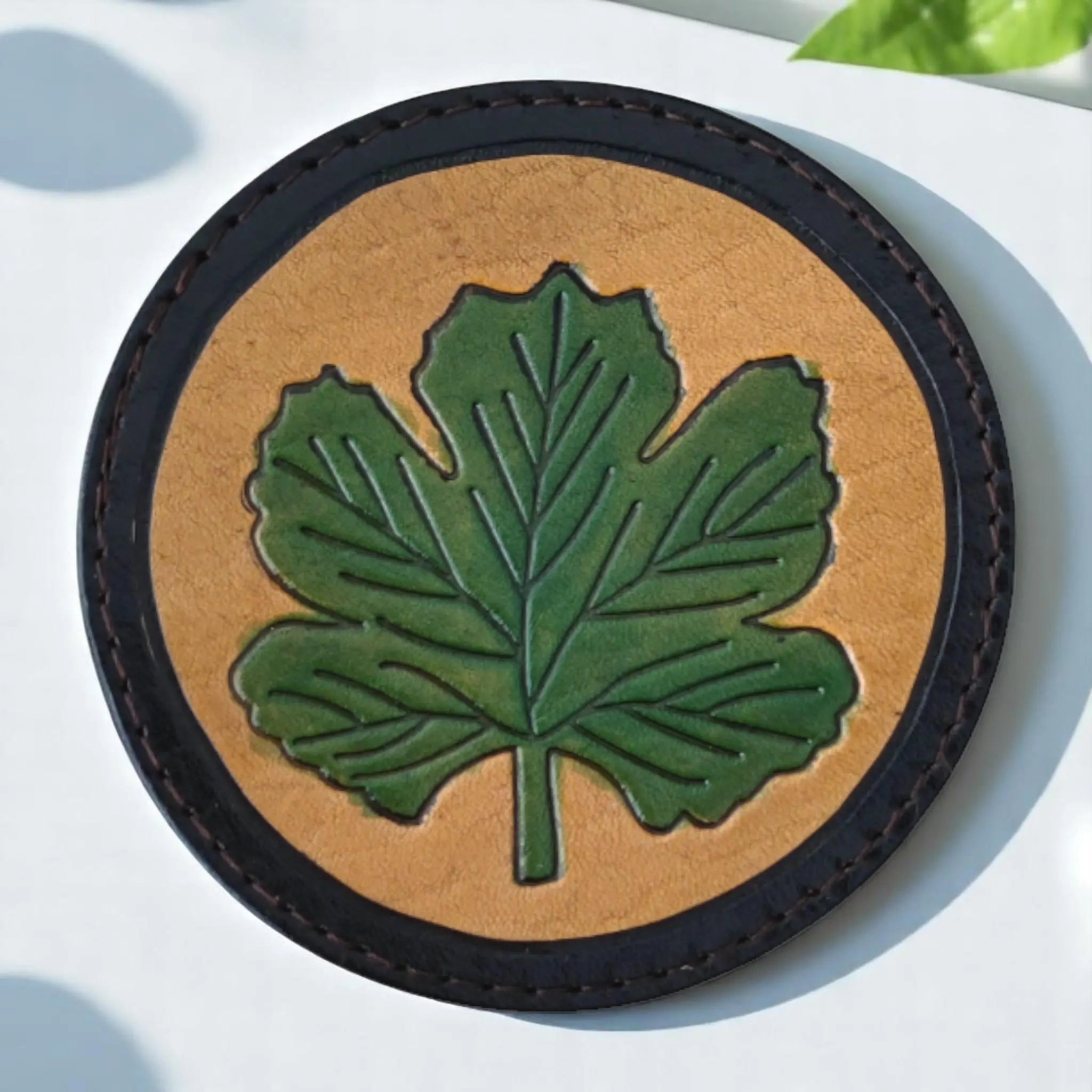 Leather Coaster Set | Cat Face Maple Leaf Pyrography Art | Rustic Farmhouse Barware | Hand-Burned Veg-Tan | 6 Pieces