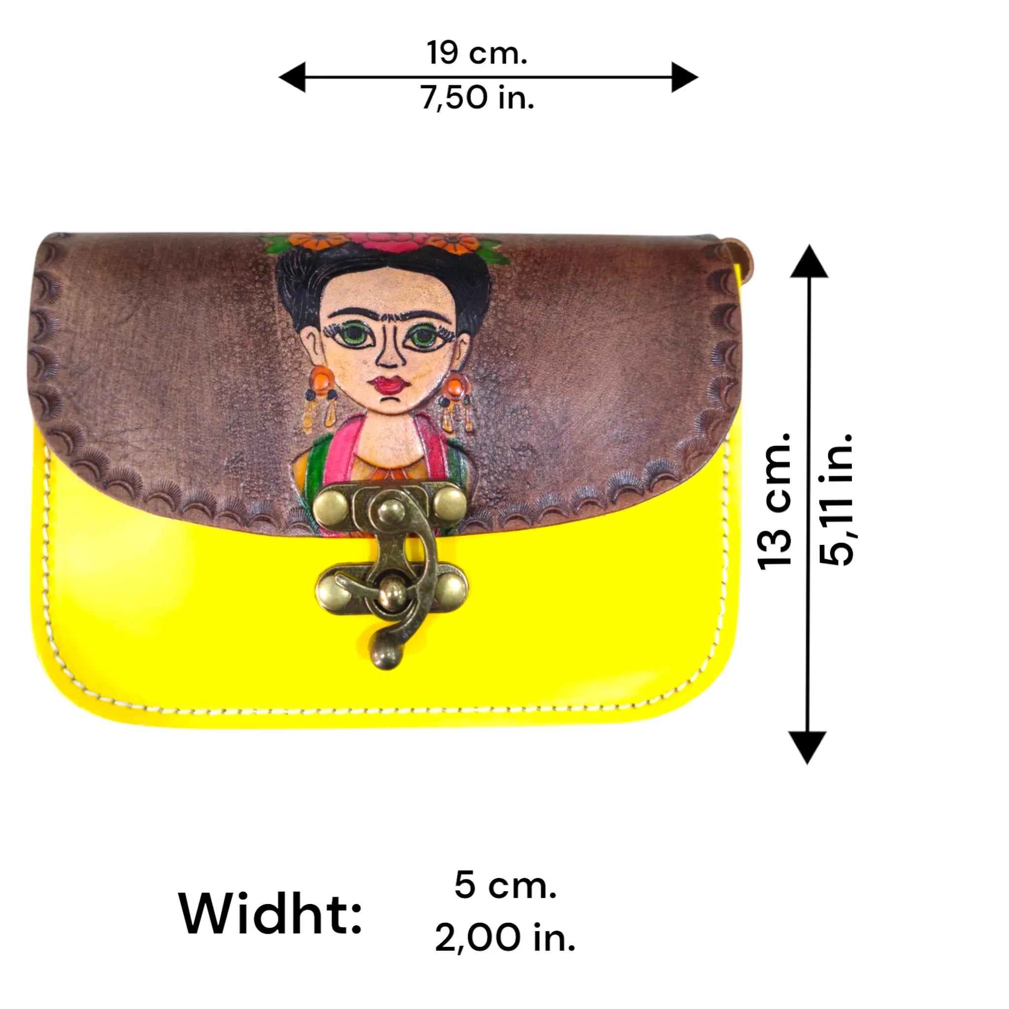 Frida Kahlo Hand Painted Leather Crossbody Bag | Mexican Portrait Satchel | Feminist Colorful Boho | Full Grain Cowhide | Small