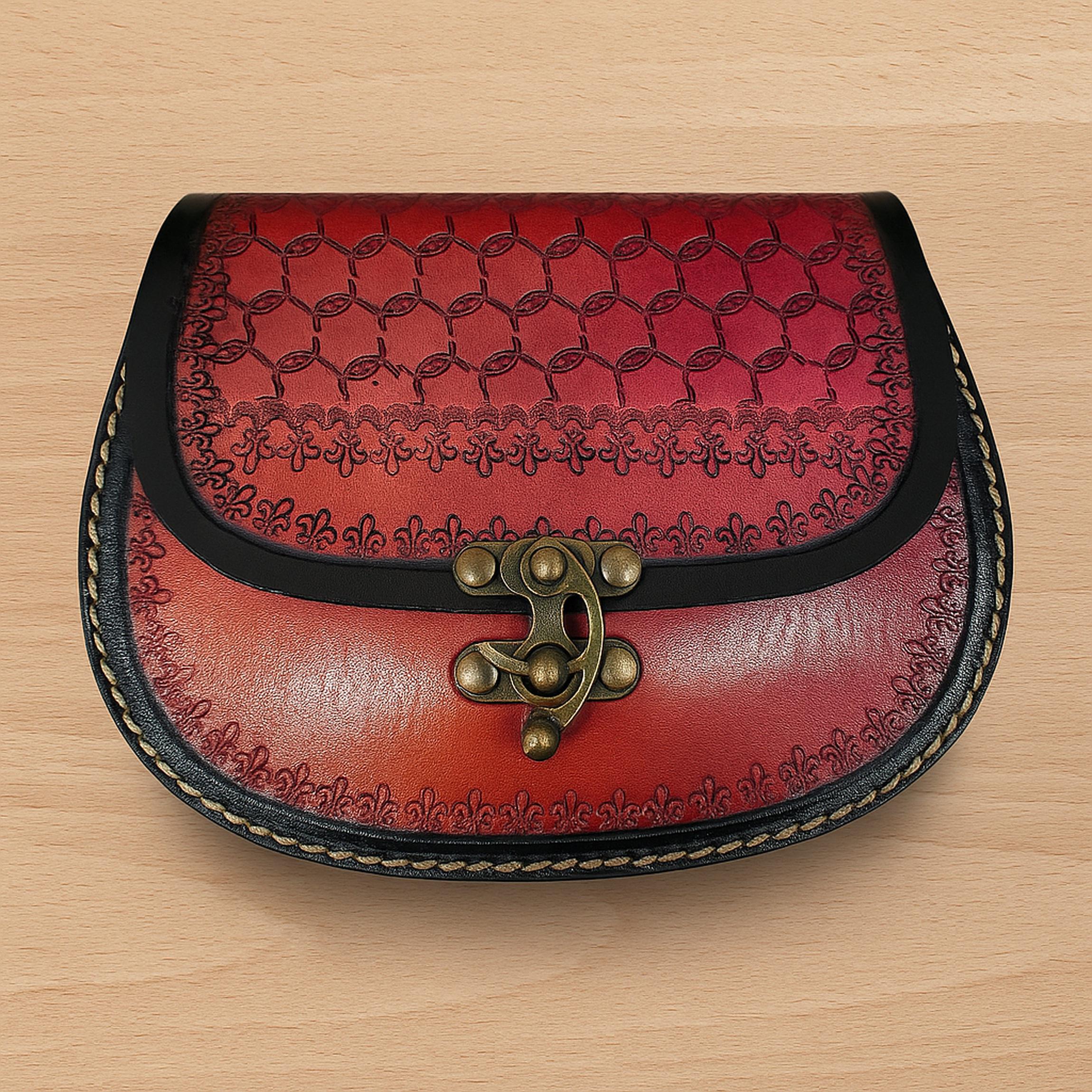 Tooled Leather Crossbody Bag | Floral Carved Satchel | Pink Basket Weave Western Boho | Structured Case | Veg-Tan Full Grain