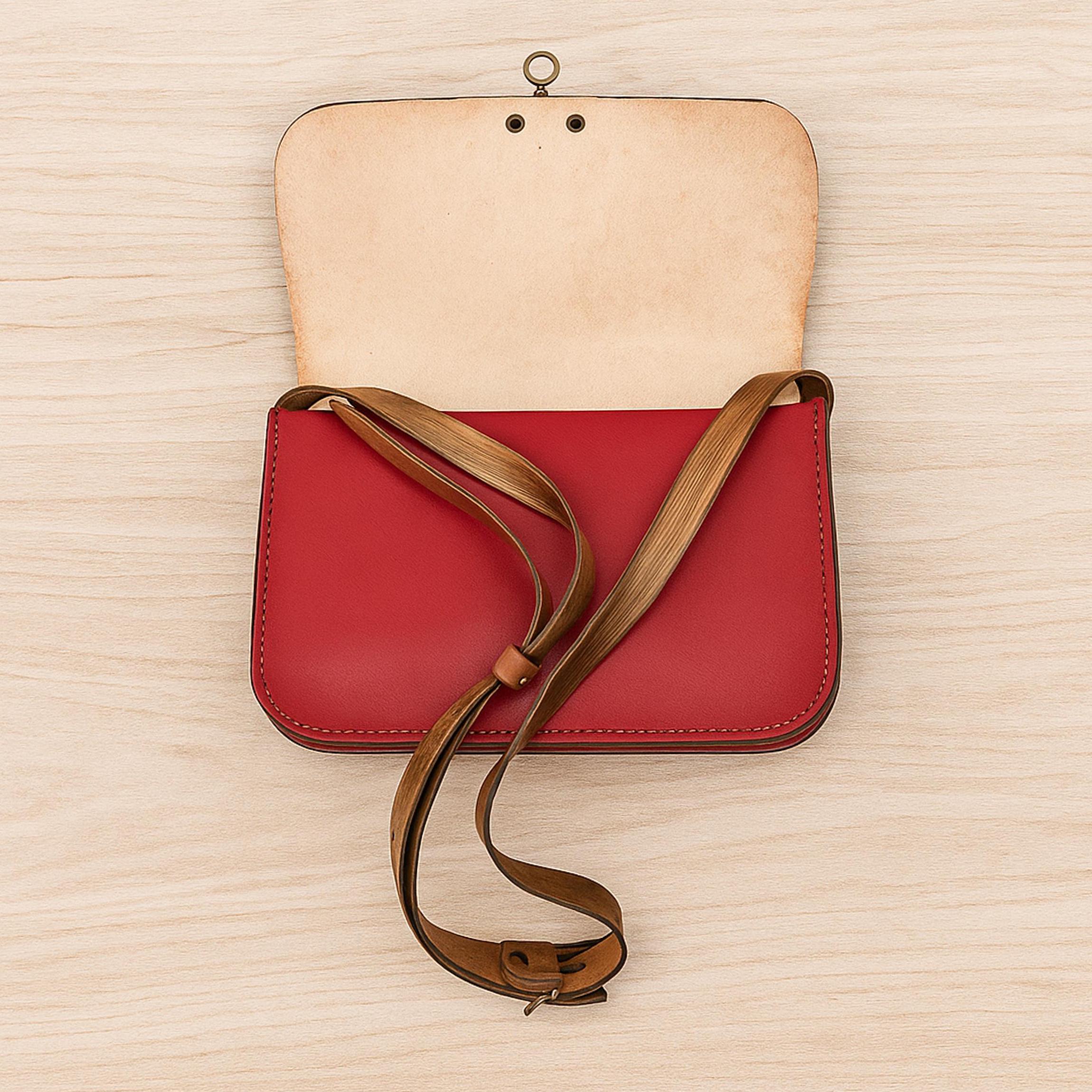 Red Floral Leather Crossbody Bag | Hand-Tooled Boho Shoulder Bag | One of a Kind Painted Artisan Satchel | Veg-Tan Full Grain
