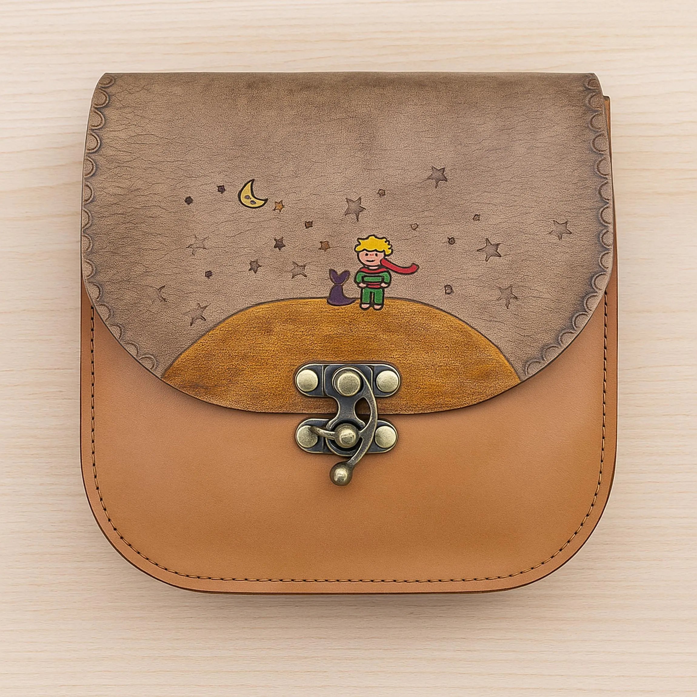 Little Prince Leather Messenger Bag | Le Petit Prince Literary Art Crossbody | Hand-Tooled Pyrography Satchel | Celestial Boho Dark Academia