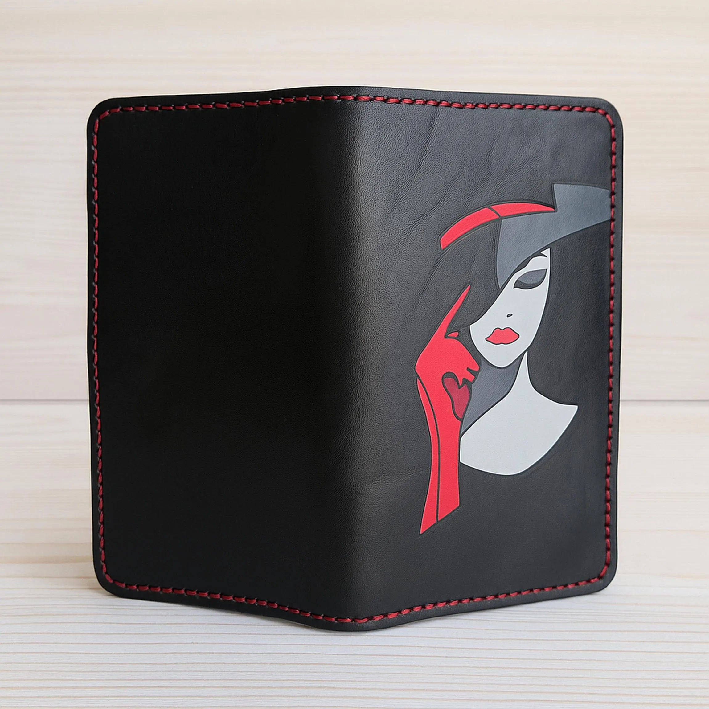 Lady Art Wallet | Hand-Burned Silhouette | Full Grain Leather Slim Long Bifold | Handmade Artisan Purse | Veg-Tan Cowhide
