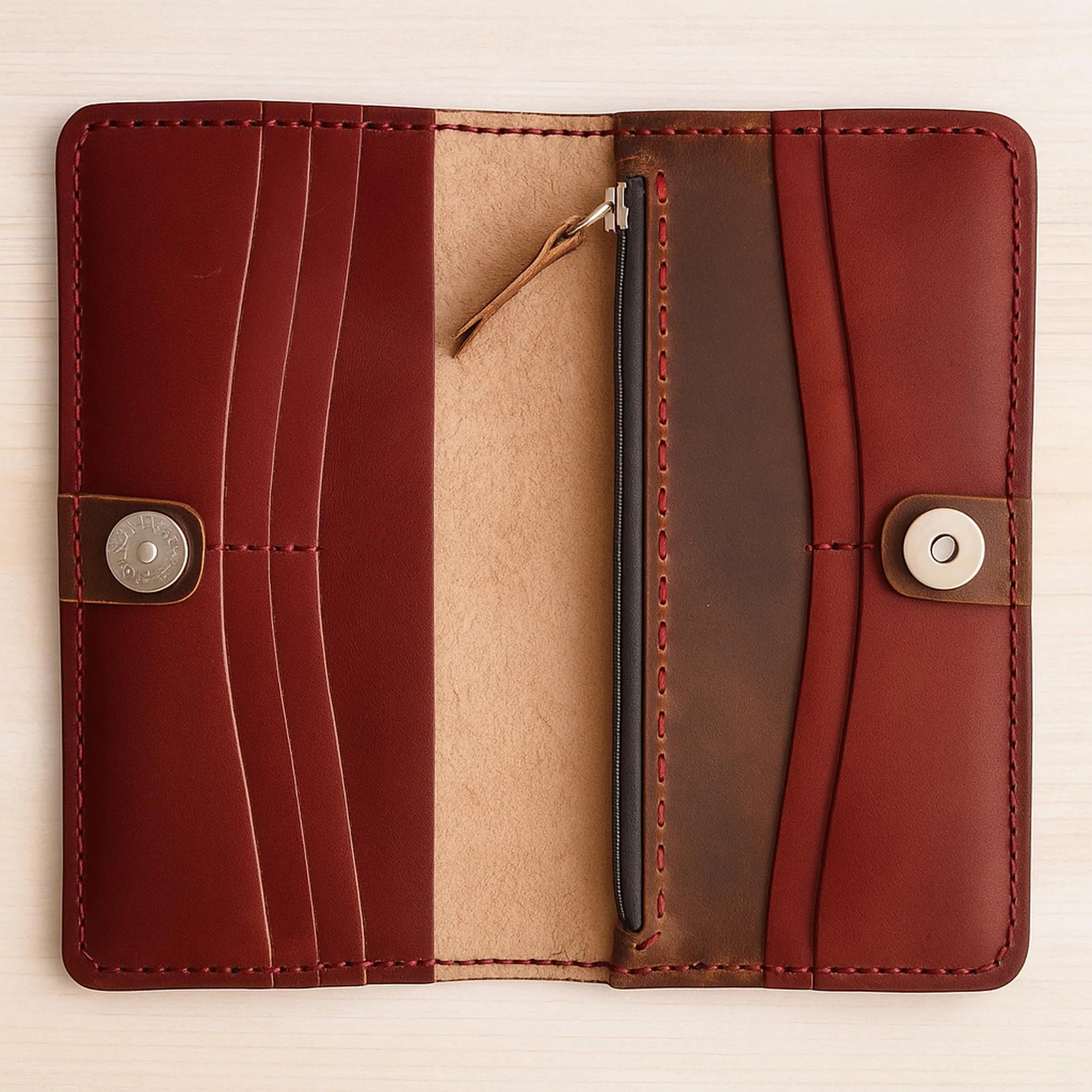 Lady Art Wallet | Hand-Burned Silhouette | Full Grain Leather Slim Long Bifold | Handmade Artisan Purse | Veg-Tan Cowhide