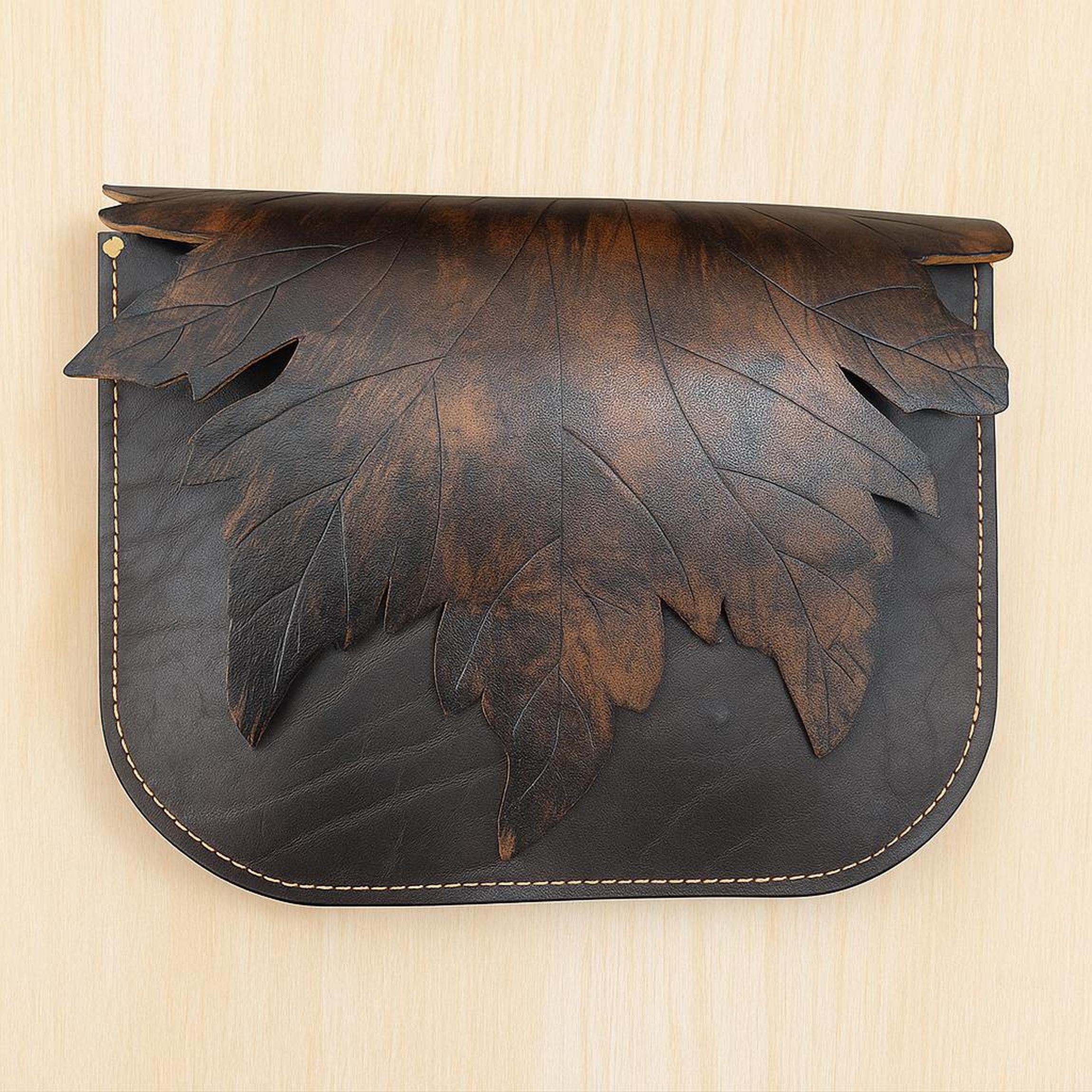 Maple Leaf Leather Crossbody Bag | Cottagecore Messenger Satchel | Botanical Forest Fairy | Autumn Brown | Full Grain Veg-Tan