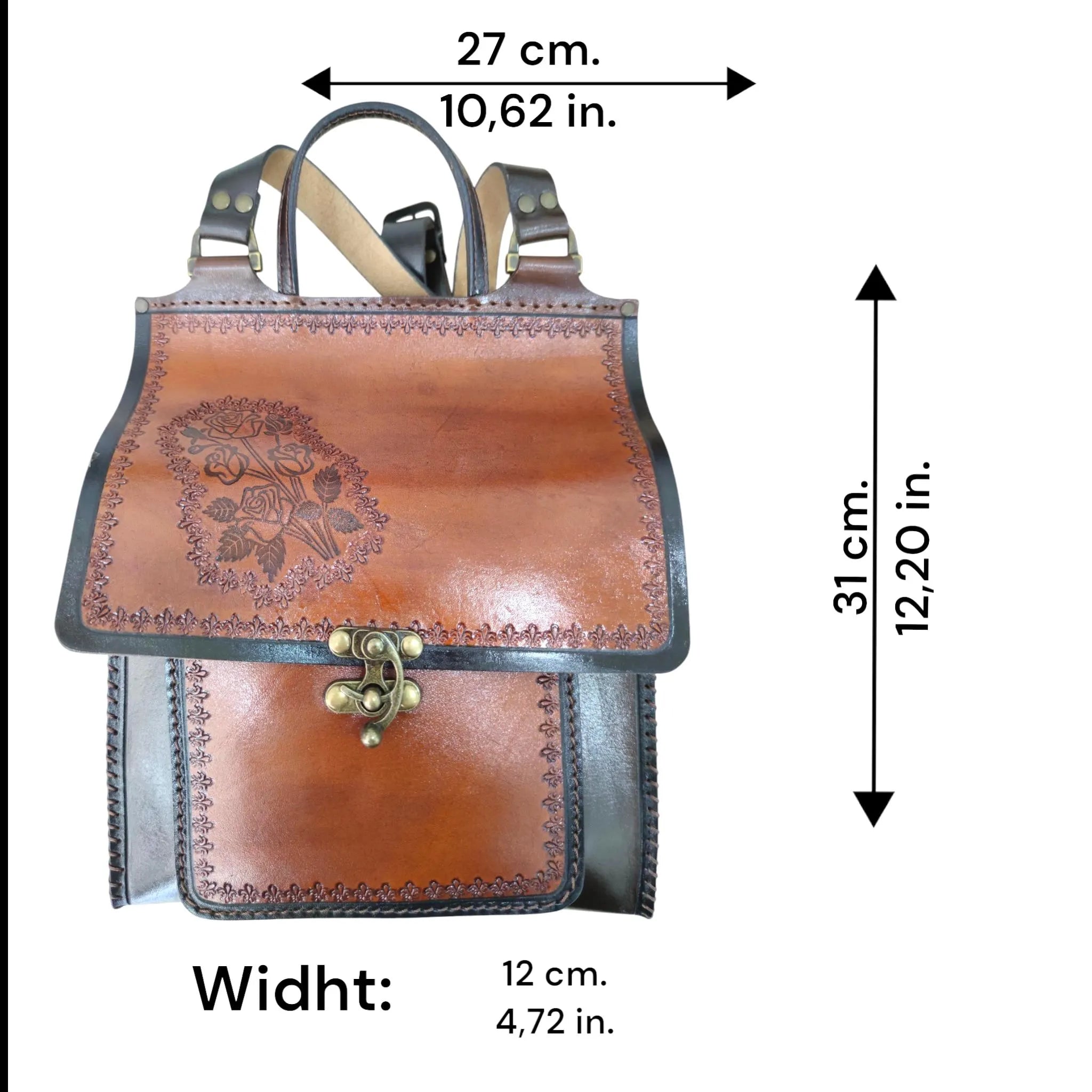Leather Backpack | Handmade Floral Painted Rucksack | Boho Travel Bag | Turkish Ottoman Art | Veg-Tan Full Grain | Vintage Brown
