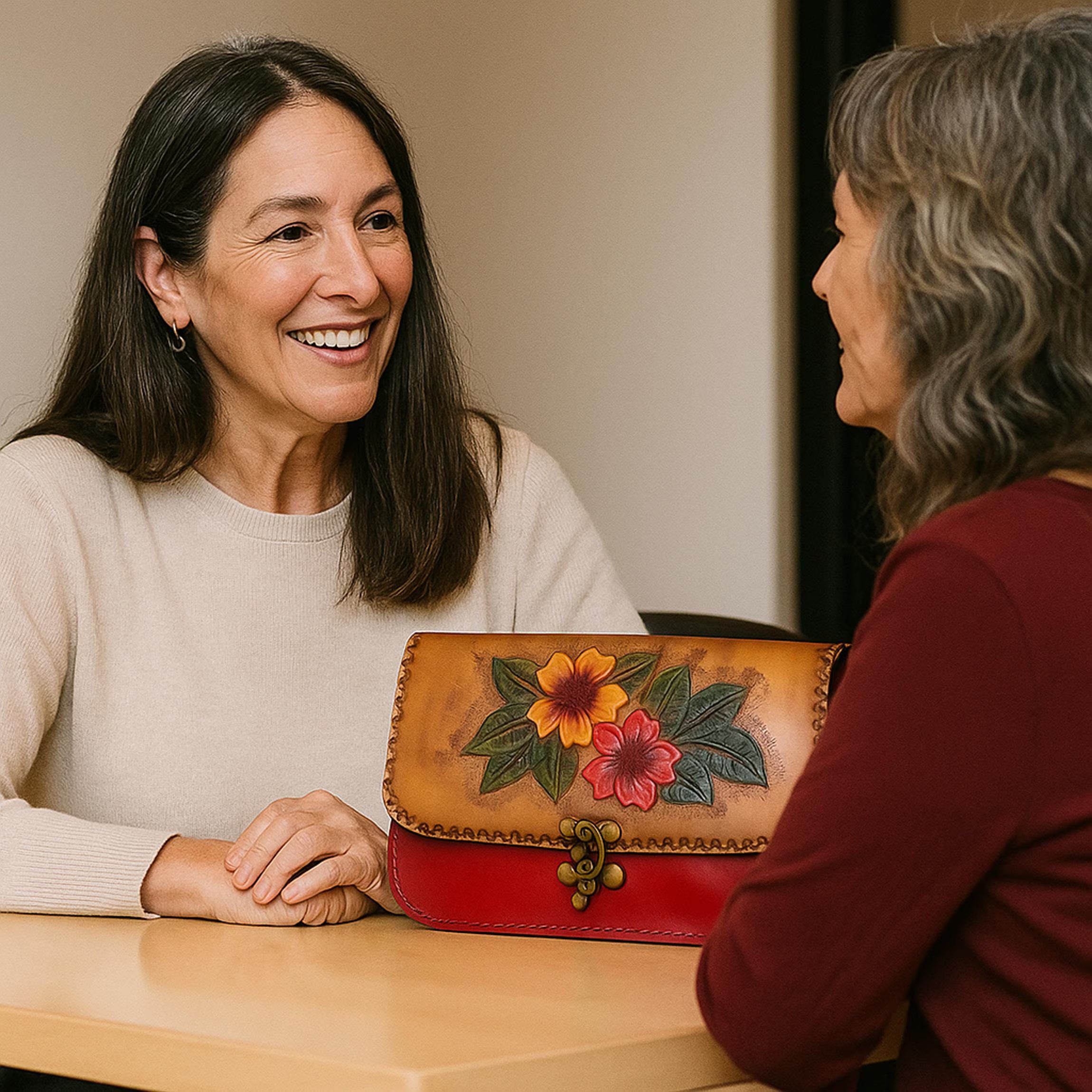 Red Floral Leather Crossbody Bag | Hand-Tooled Boho Shoulder Bag | One of a Kind Painted Artisan Satchel | Veg-Tan Full Grain