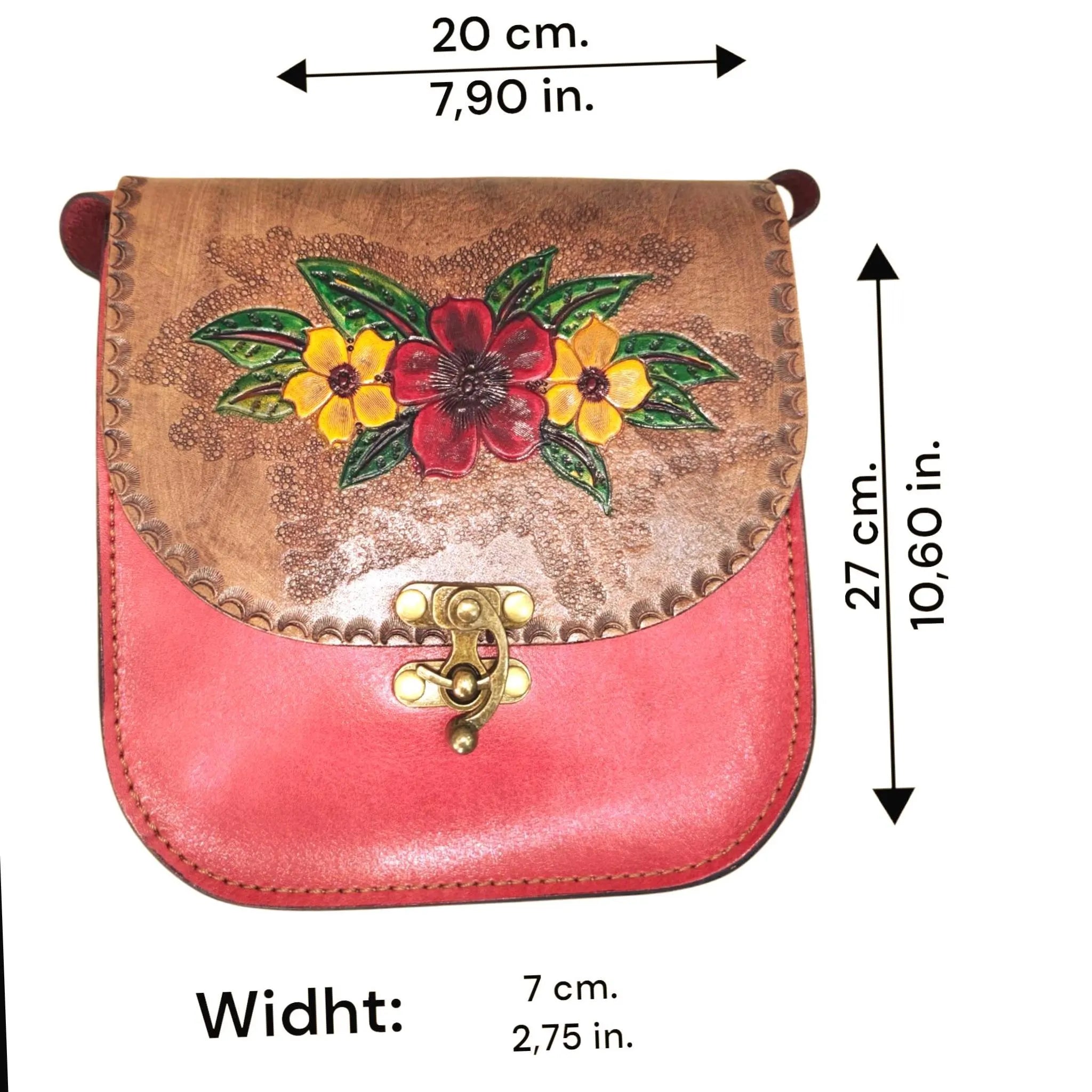 Burgundy Floral Leather Bag | Hand-Tooled Crossbody Satchel | Pyrography Painted Purse | Boho Botanical Carved Vintage | Veg-Tan Full Grain