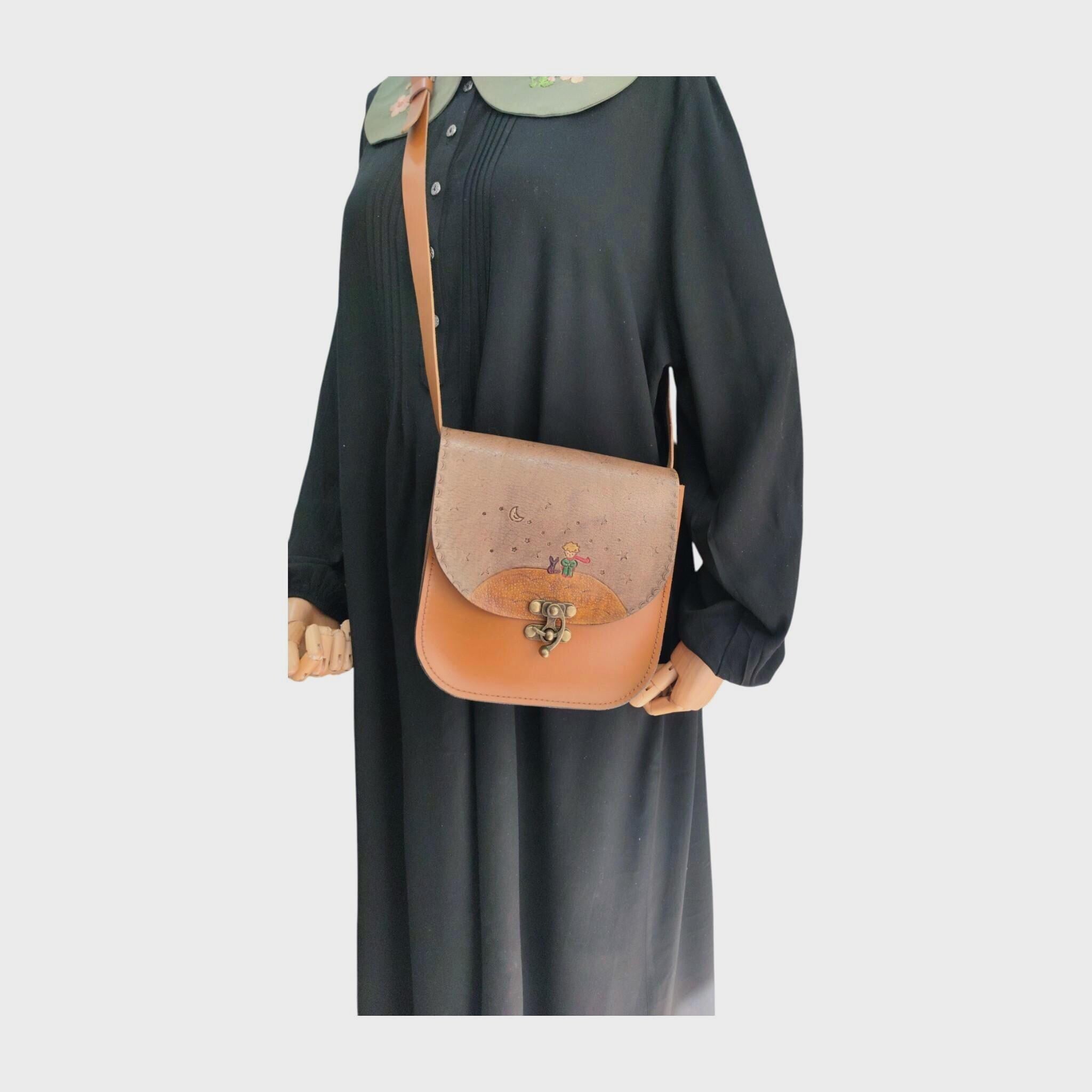Handmade Le Petit Prince Leather Messenger Bag | Tooled Crossbody Satchel