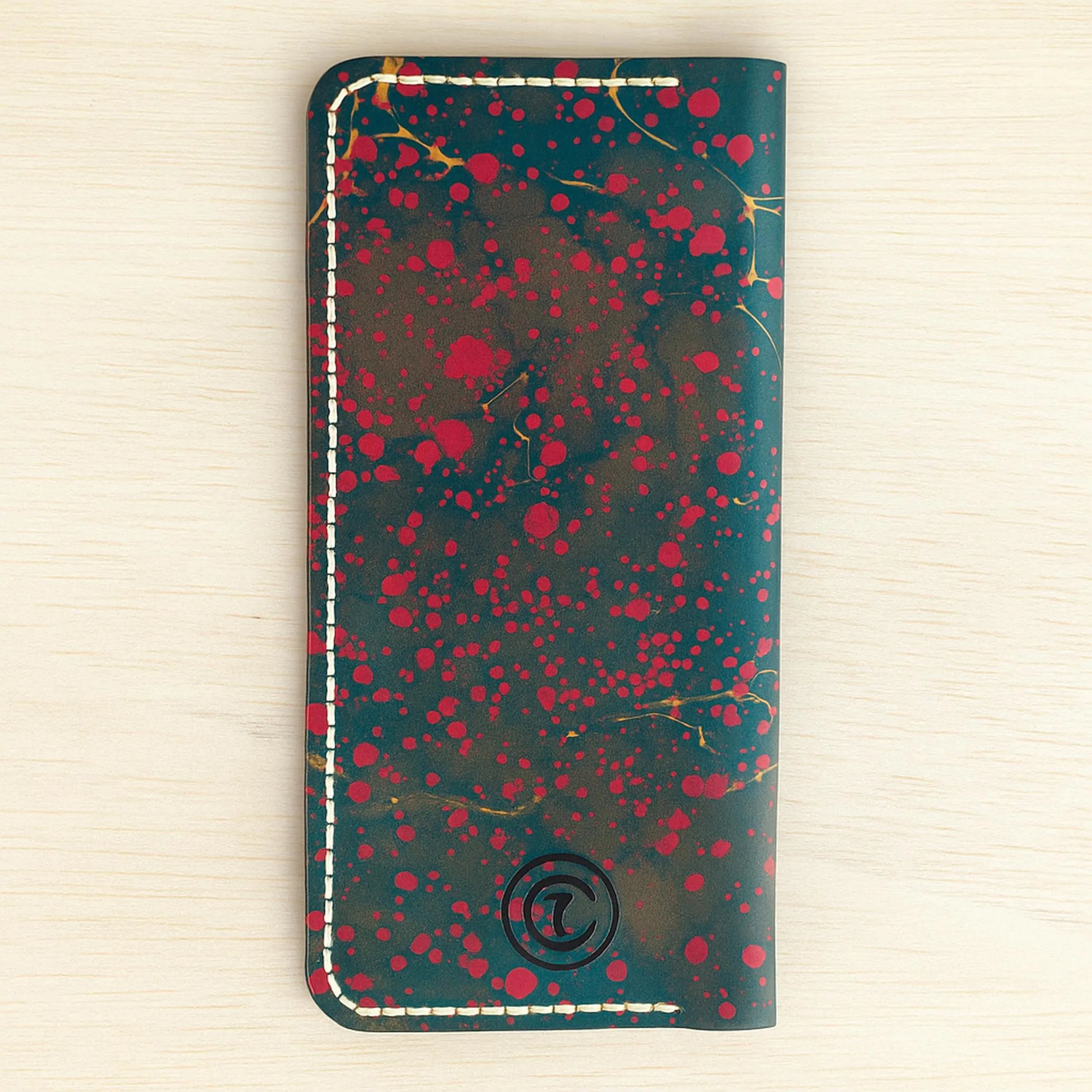 Turkish Ebru Wallet | Handmade Slim Long Bifold | Genuine Veg-Tan Marbled Pattern Cowhide | Art Piece | Unisex Travel Wallet