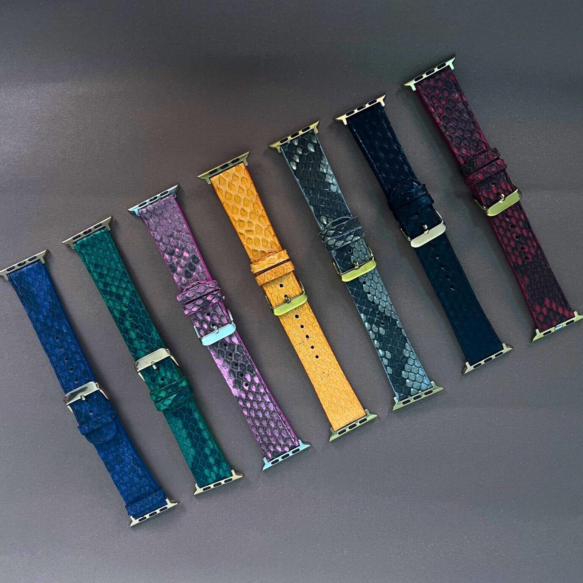 Python Leather Apple Watch Band | Exotic Snake Skin Strap | All Sizes 38mm–49mm | Multiple Band and Closure Color Variations