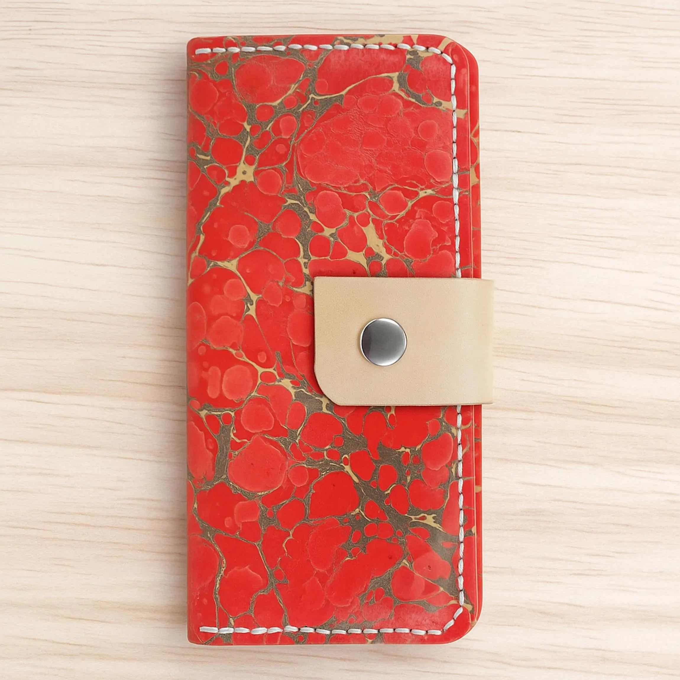 Marbled Leather Wallet | Large Handmade Ebru Art | Unique Long Clutch Purse | Genuine Veg-Tan Cowhide | 3 Variations