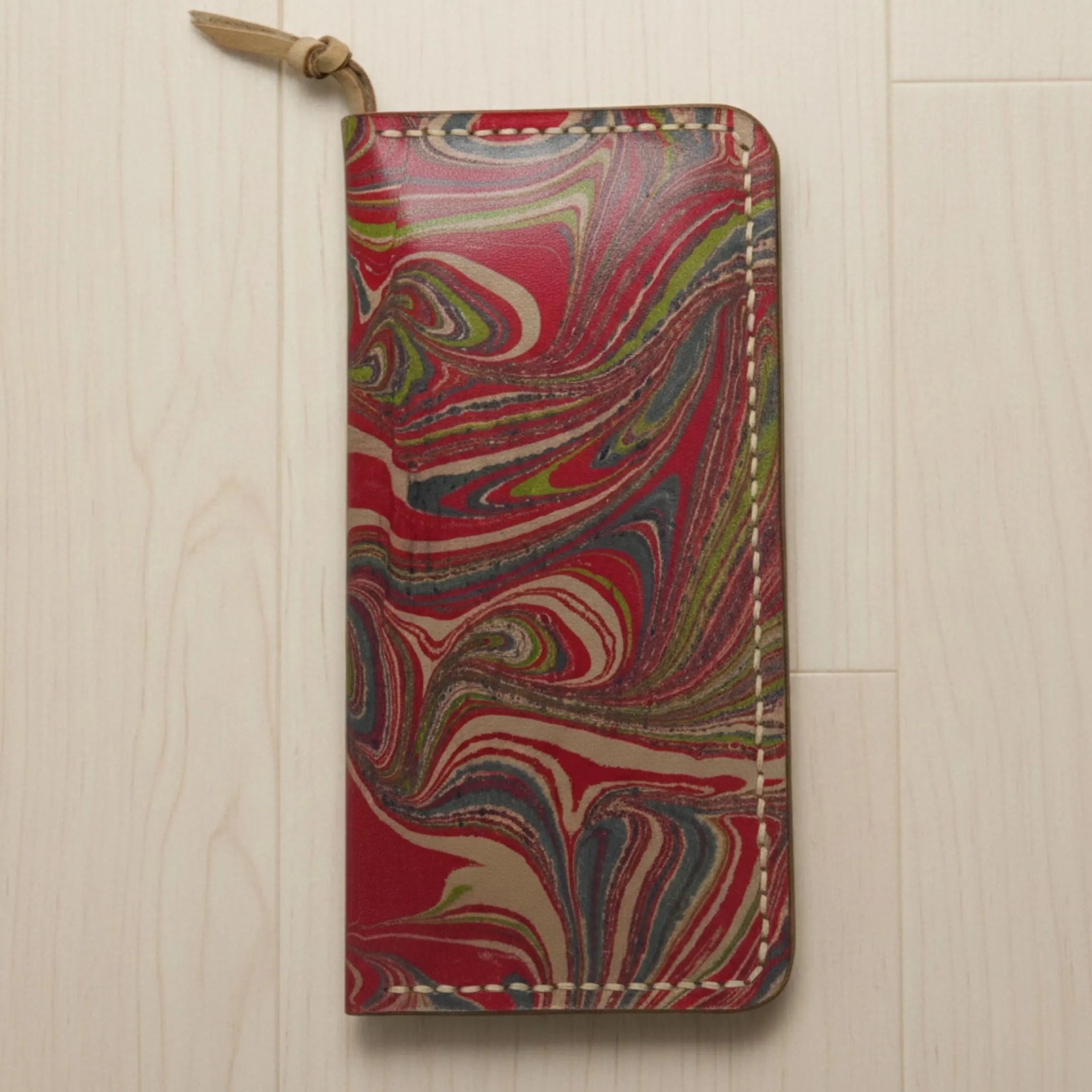 Marbled Leather Wallet | Large Handmade Ebru Art | Unique Long Clutch Purse | Genuine Veg-Tan Cowhide | 3 Variations